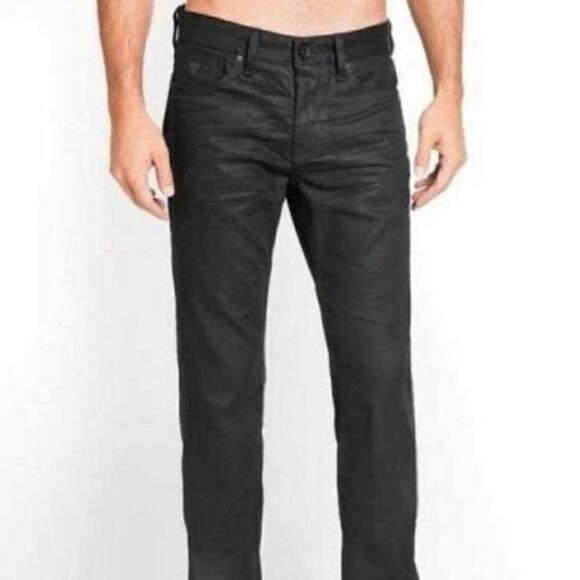 Guess Jeans Desmond Relaxed Fit Straight Leg Mens 30 X 32 Black Denim Coated - Picture 1 of 8